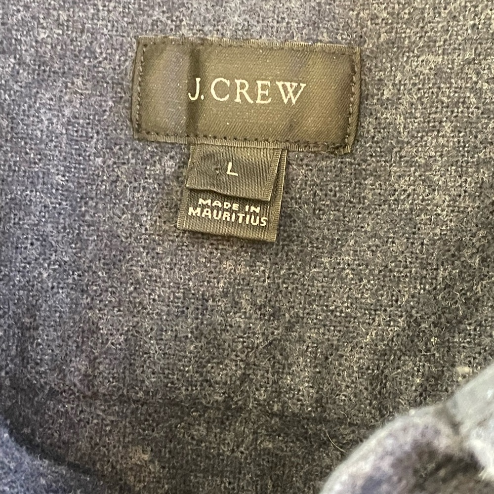 J. Crew L cotton wool blend Navy button down Shirt faux leather Elbow Patches - Picture 4 of 8